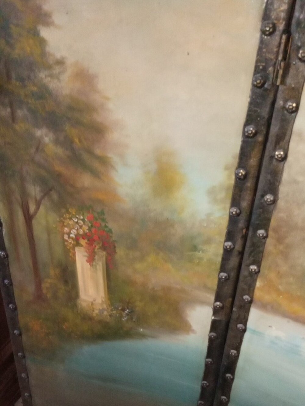 Rare Antique French Rococo Hand-Painted Leather Fireplace / Accent Screen - Picture 6 of 16